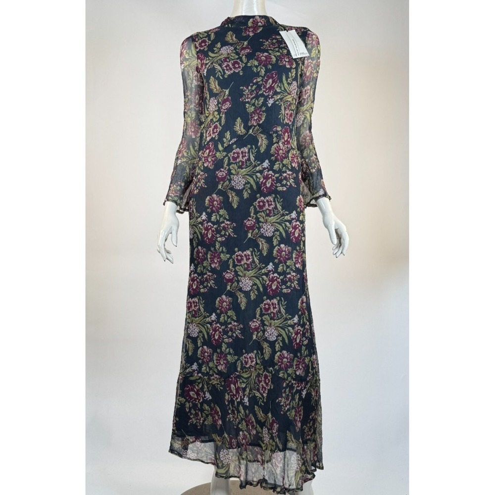 Zara Premium Collection Floral Chiffon Dress Women S NWT Zip Closure Long Sleeve